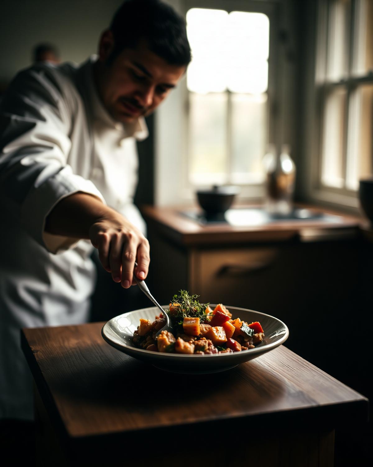 Chef plating a farm-to-table dish
